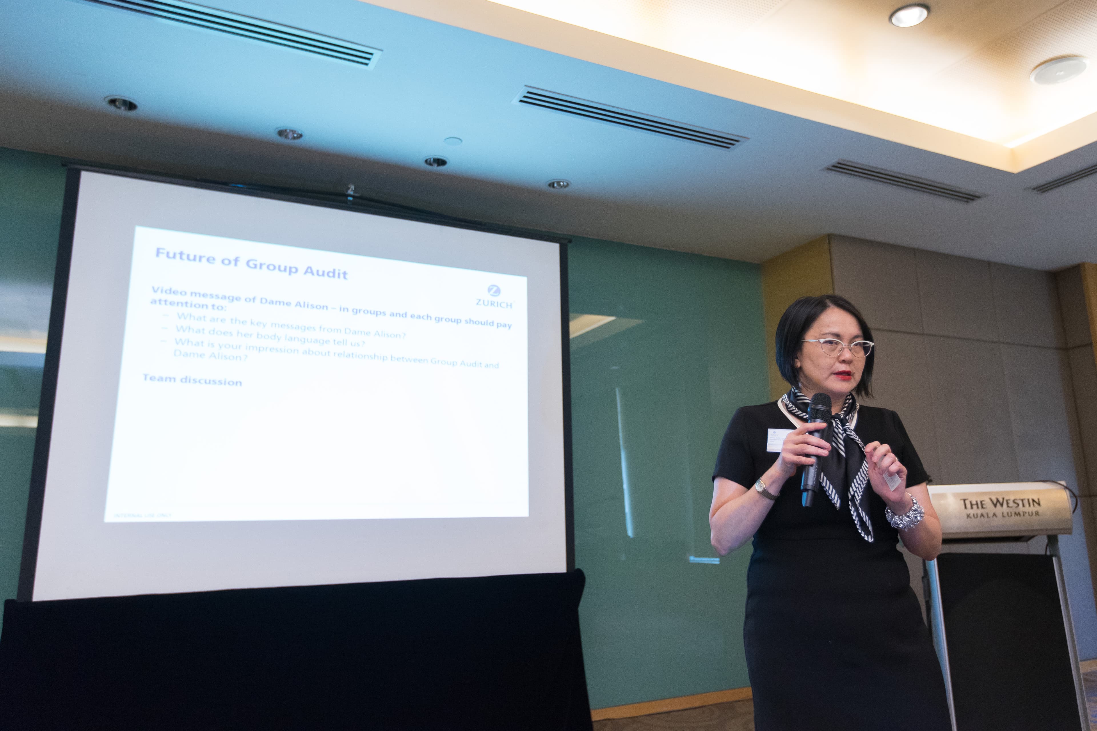 Evelyn Foong presenting at a Zurich Group Audit session in Kuala Lumpur